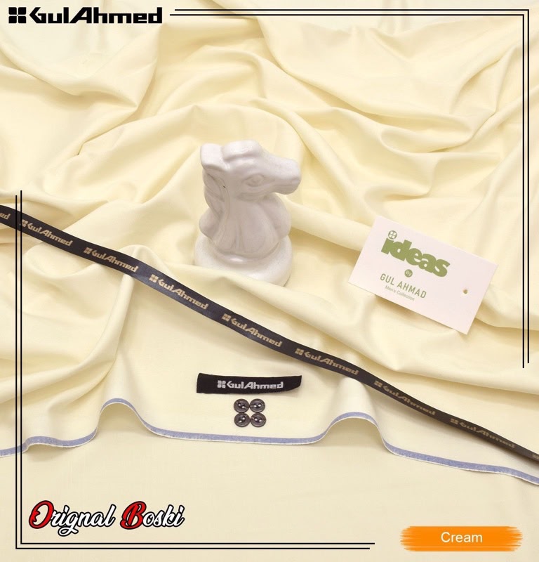 Gul Ahmed Boski Fabric | Cream| Allow to Open Parcel