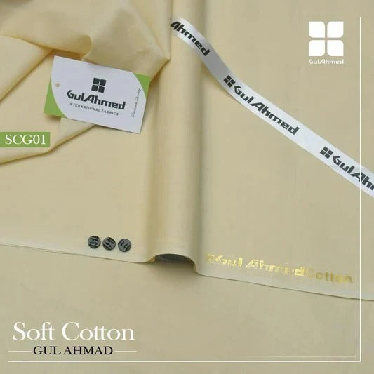 Gul Ahmed 100%Cotton-Ivory Cream-Unstitched Men's Wear | Best For Summer