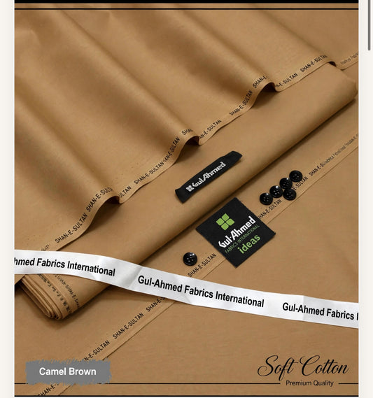 Gul Ahmed 100%Cotton-Camel Brown-Unstitched Men's Wear | Best For Summer