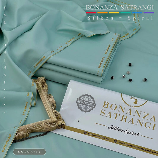 BONANZA SATRANGI PASTEL GREEN WASH N WEAR SILKEN-SPIRAL