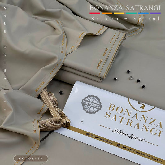 BONANZA SATRANGI DARK KHAKHI WASH N WEAR SILKEN-SPIRAL