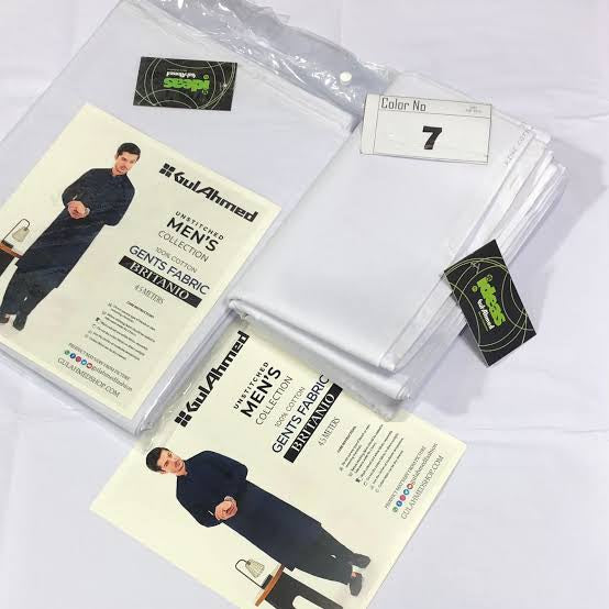 Gul Ahmed 100%Cotton-Pure White-Unstitched Men's Wear | Best For Summer