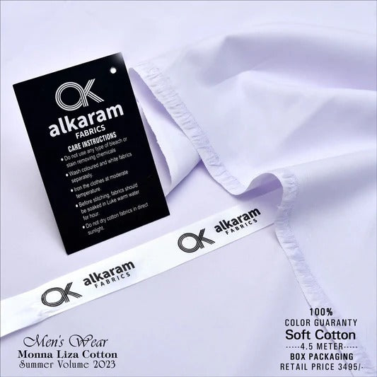 Al-karam Liza Cotton-Off-White-Unstitched Men's Wear | Allow Open Parcel